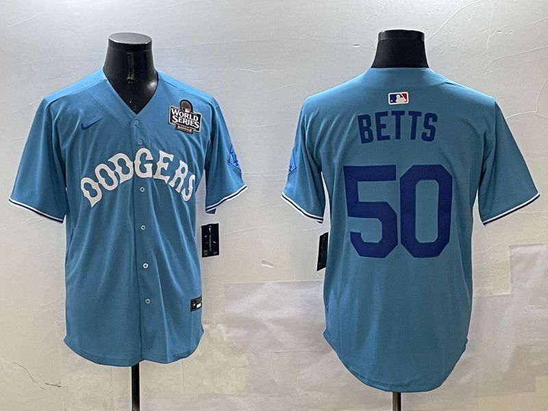 Men Los Angeles Dodgers 50 Betts Light Blue Throwback Game 2025 Nike MLB Jersey style 17